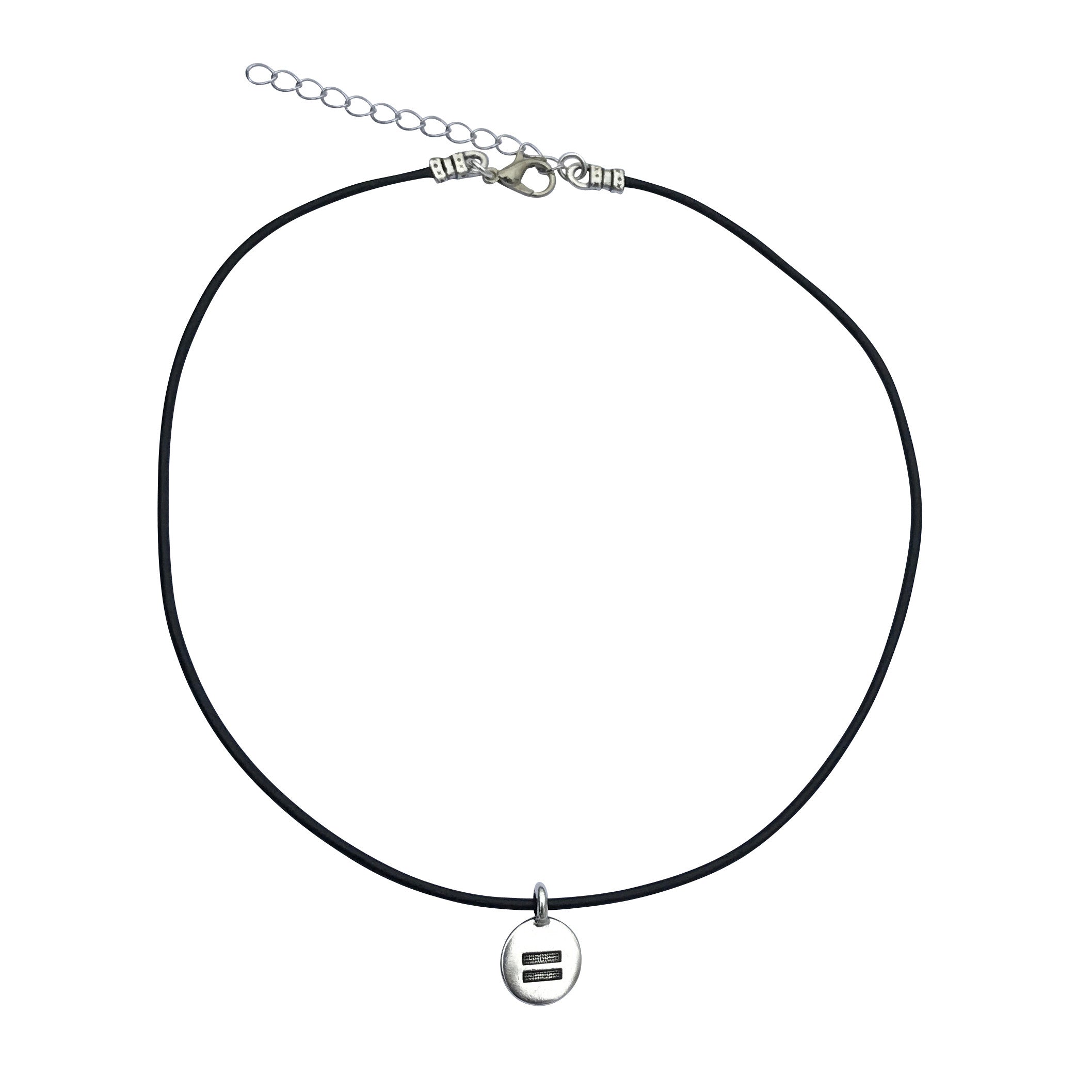 Dragonweave Equality Circle Charm Necklace and Earring Set, Silver Plated Black Leather Choker and Leverback Earrings