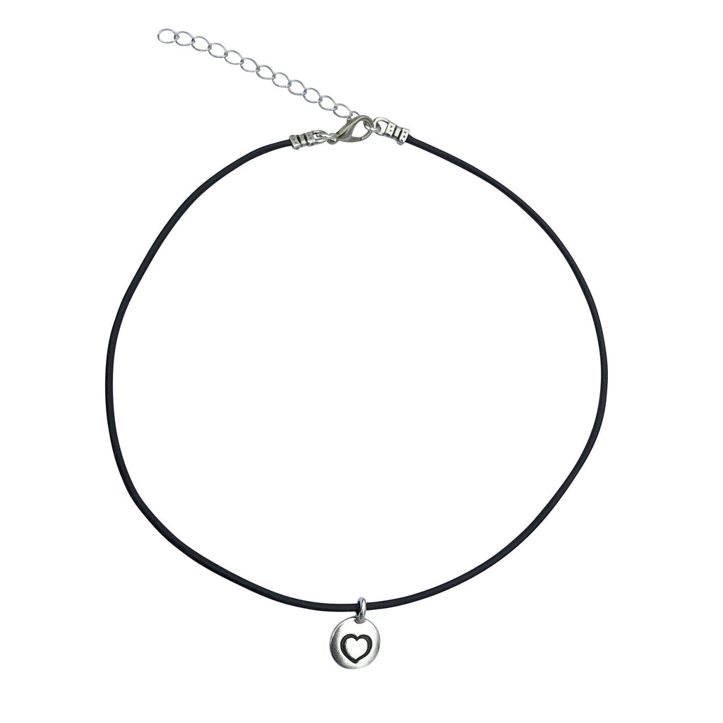 Dragonweave Heart Circle Charm Necklace and Earring Set, Silver Plated Black Leather Choker and Leverback Earrings
