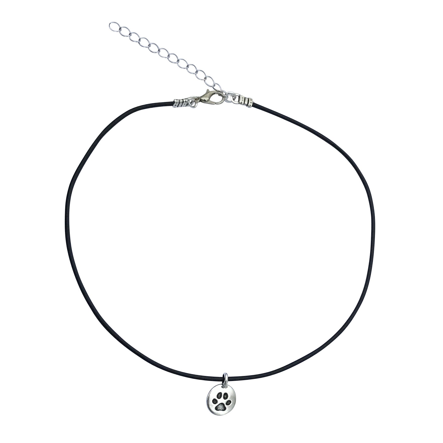 Dragonweave Paw Circle Charm Necklace and Earring Set, Silver Plated Black Leather Choker and Leverback Earrings