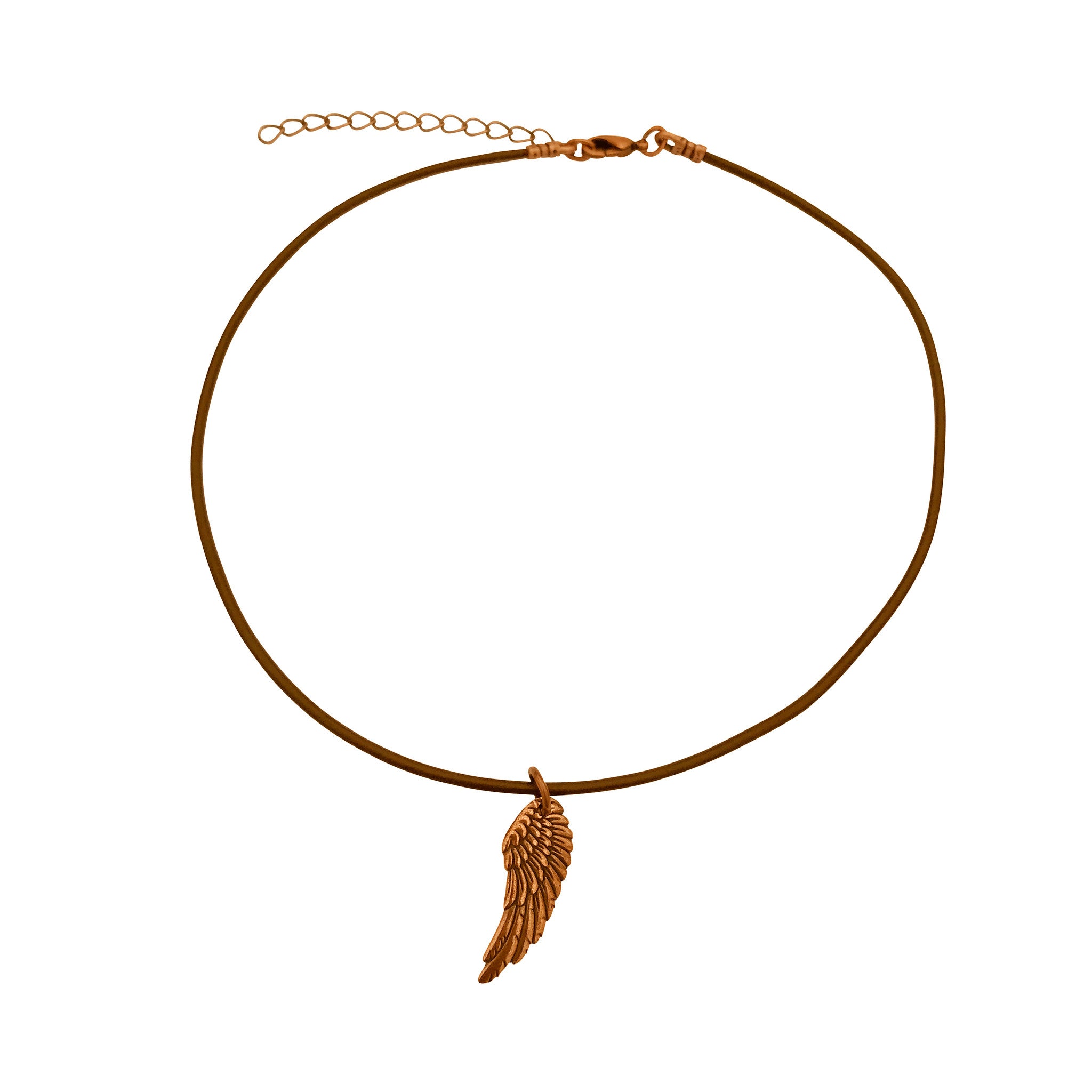 Dragonweave Wing Charm Necklace and Earring Set, Antique Copper Brown Leather Choker and Leverback Earrings
