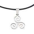 Dragonweave Steel Celtic Triskele Spiral Pendant Necklace on Black Leather Cord, Adjustable