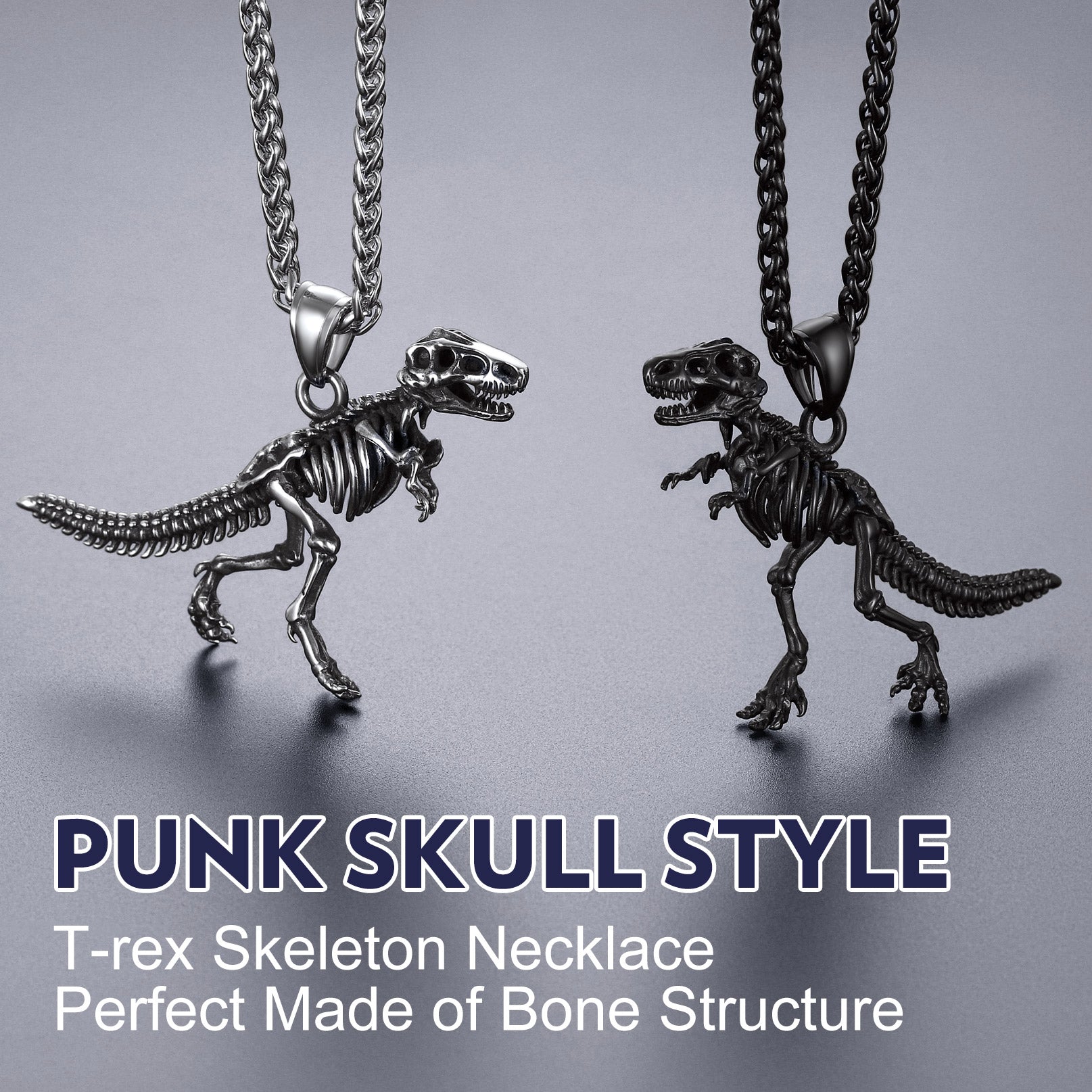 Punk Dinosaur Skeleton Necklace for in Stainless Steel