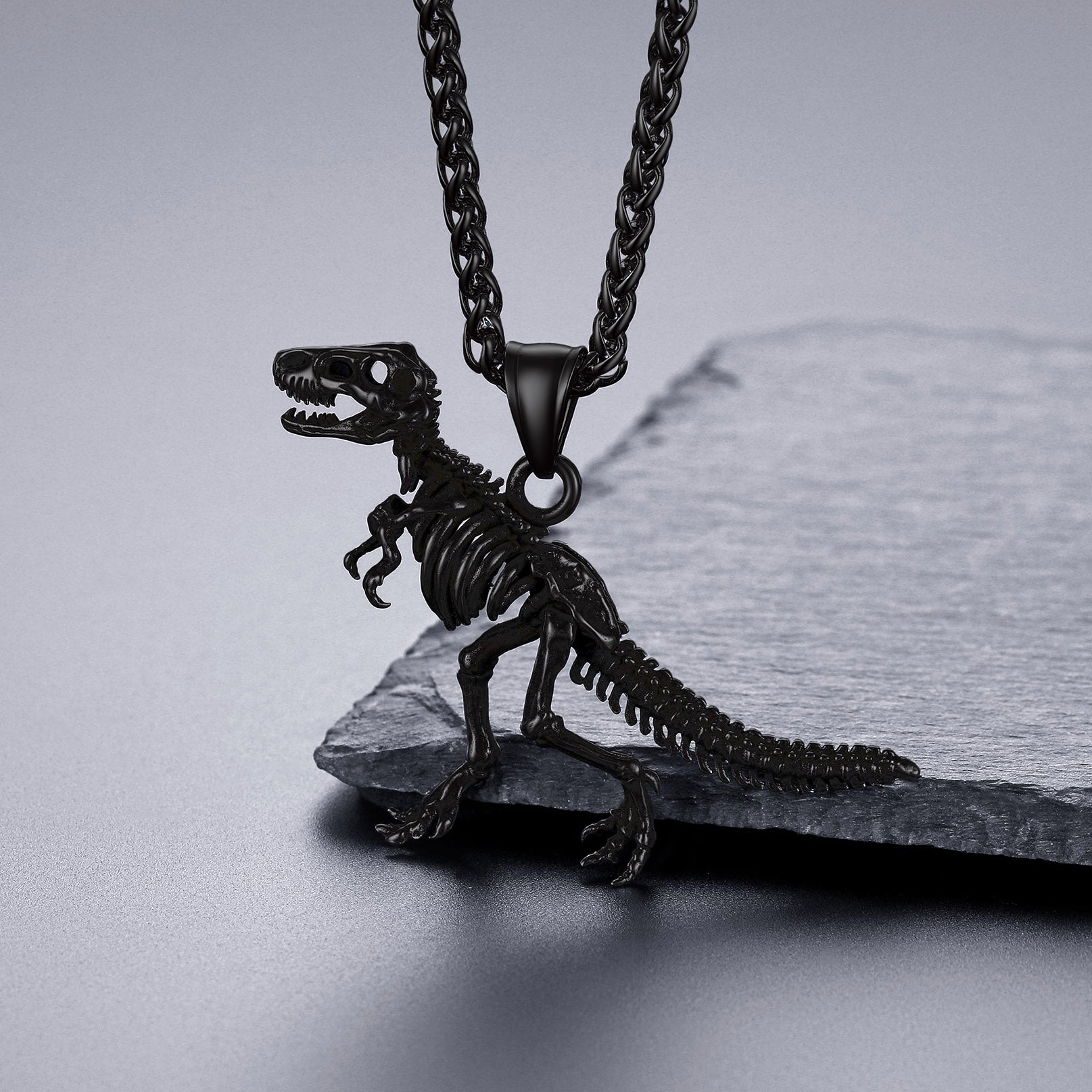 Punk Dinosaur Skeleton Necklace for in Stainless Steel