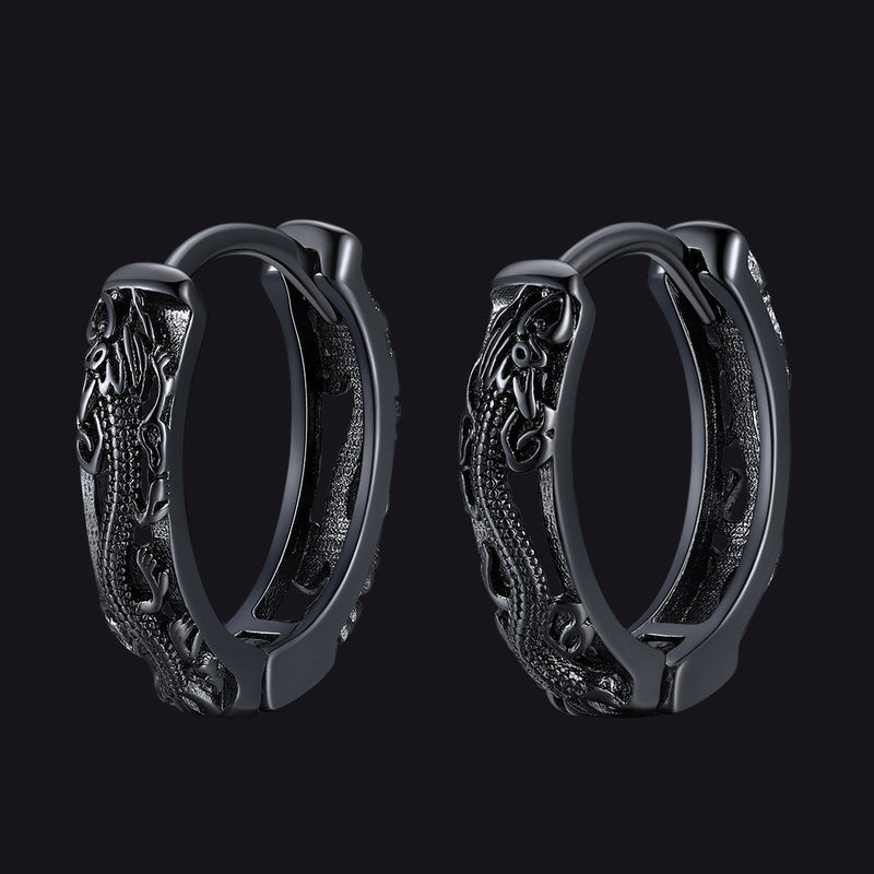 Gothic Punk Dragon Hollow Hoop Huggie Earrings for