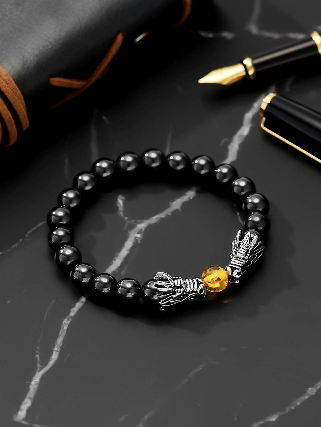 Obsidian Twin Dragon Guardian Bracelet