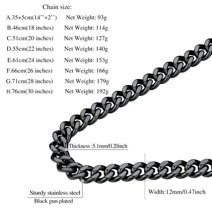 Sturdy Cuban Chain Necklace for 5/7/9/12mm Width