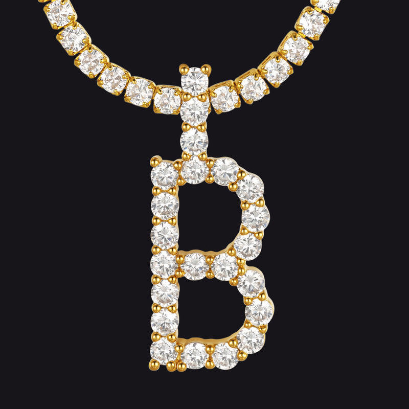 Initial Letter Pendant Necklace With Tennis Chain for