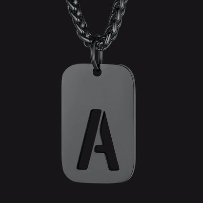 Personalized Hollow Letter Initial Dog Tag Pendant Necklace for