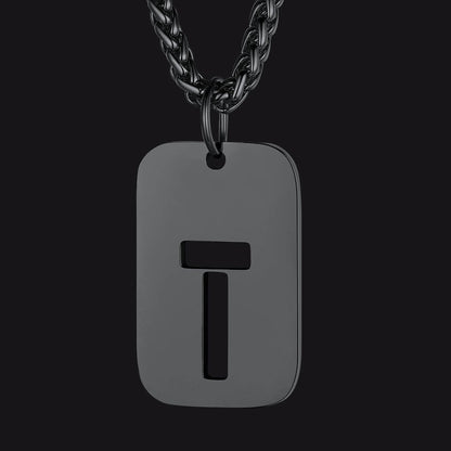Personalized Hollow Letter Initial Dog Tag Pendant Necklace for