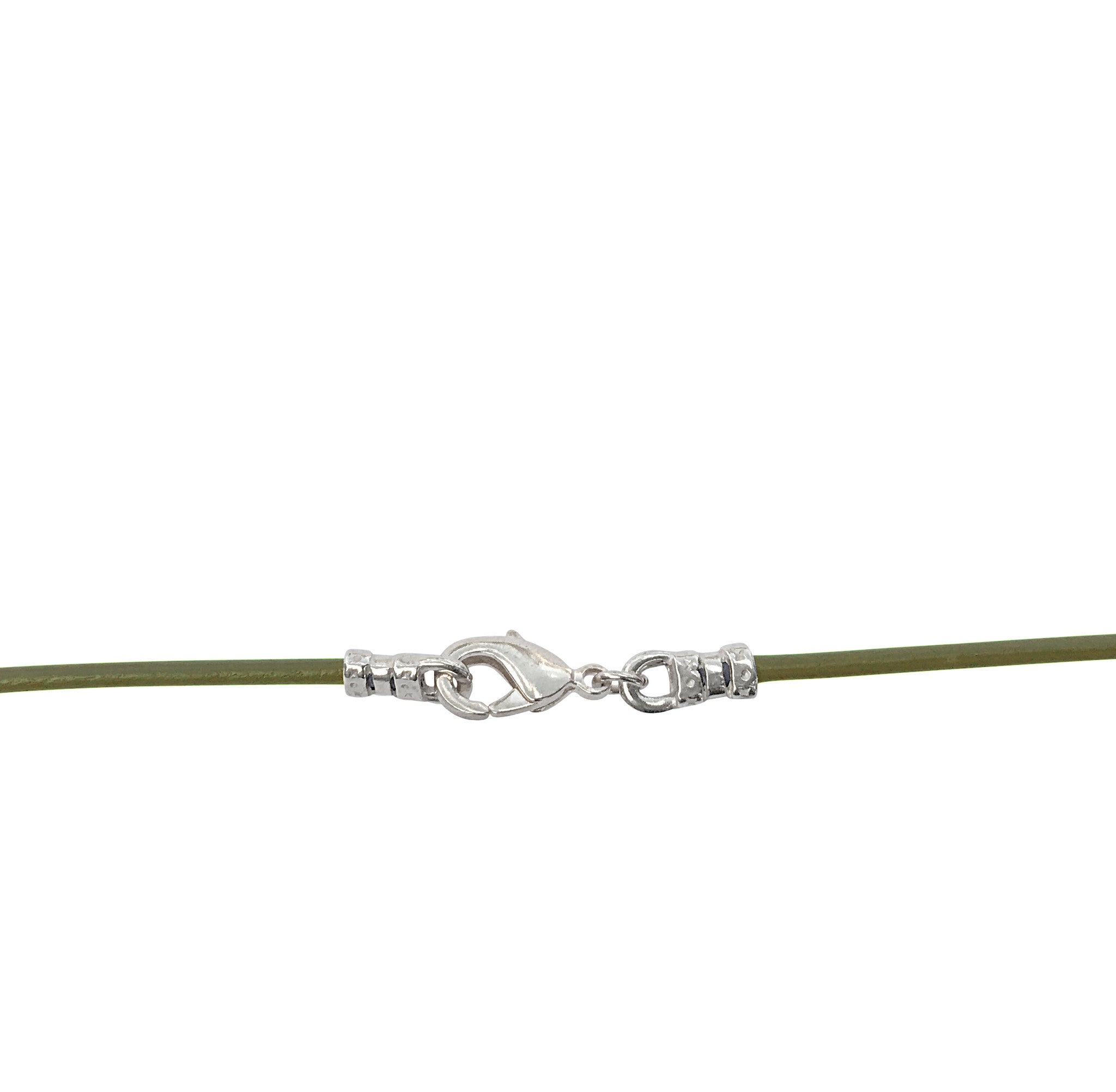 Sterling Silver 1.8mm Fine Olive Green Leather Cord Necklace