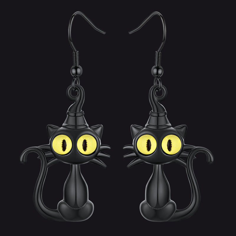 Black Cat Dangle Earrings for