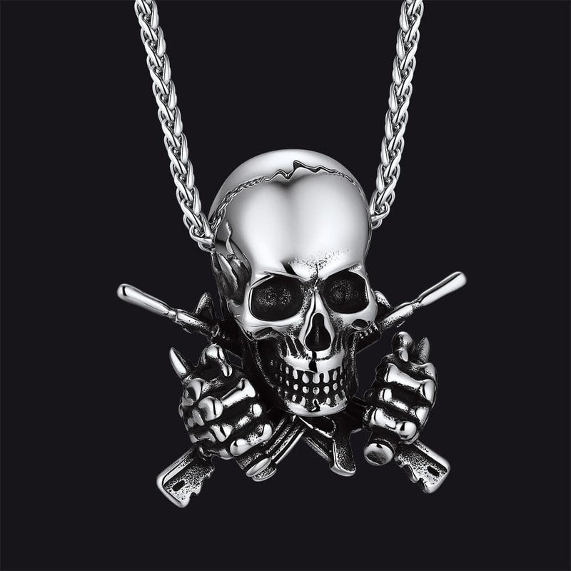 Gothic Soldier Skull Pendant Necklace for