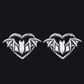 Halloween Bat Heart Stud Earrings for in Sterling Silver