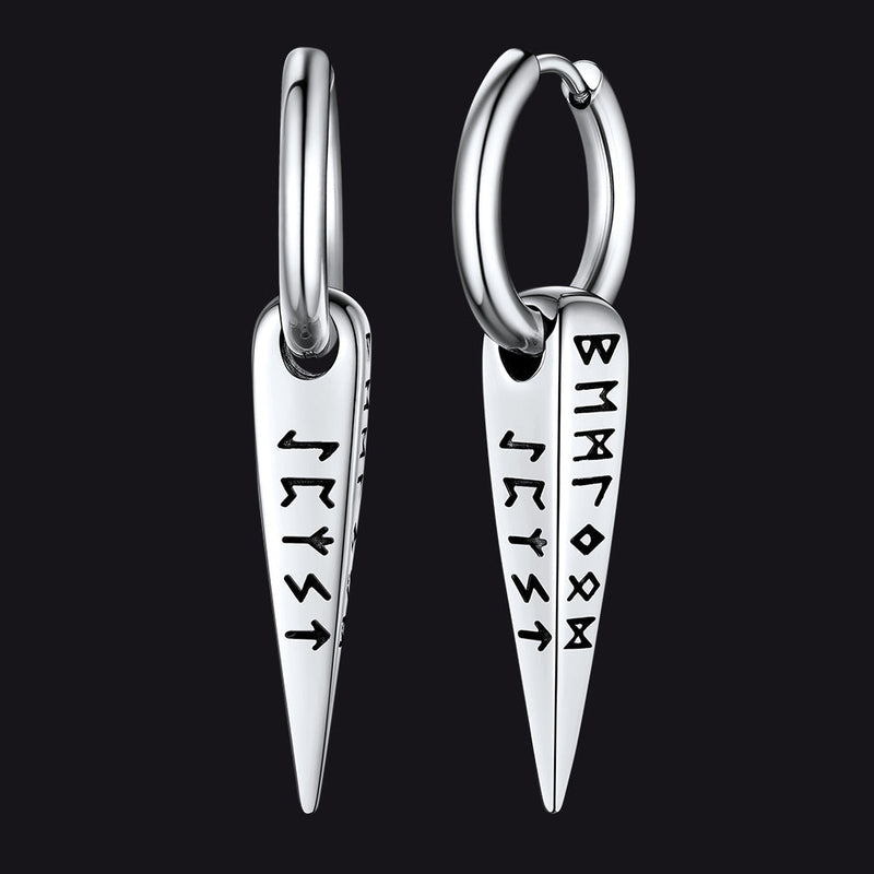Norse Viking Runes Hoop Huggie Earrings for