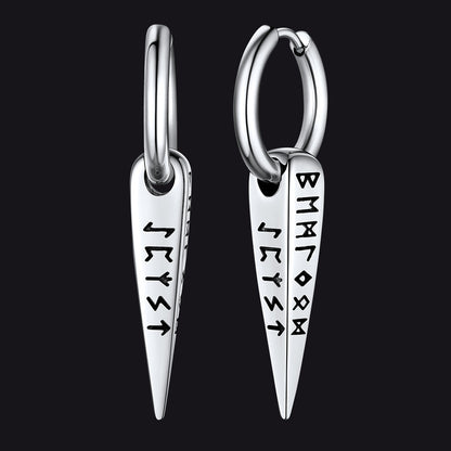 Norse Viking Runes Dangle Hoop Earrings for