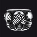 Gothic Punk Biker Skull Ring See No Evil Stainless Steel