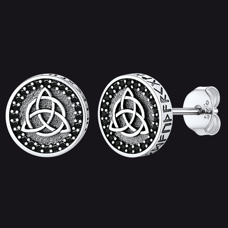 Sterling Silver Celtic Triquetra Stud Earrings With Runes