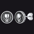 Skull Stud Earrings With Runes in Sterling Silver
