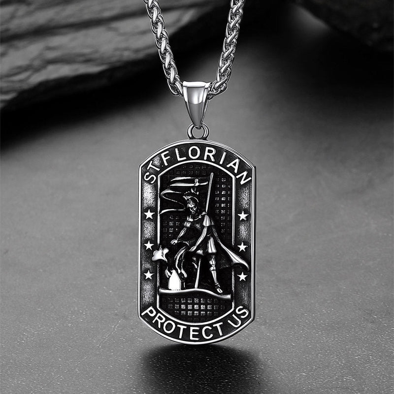 Engraved Saint Florian Dog Tag Necklace for Firefighters