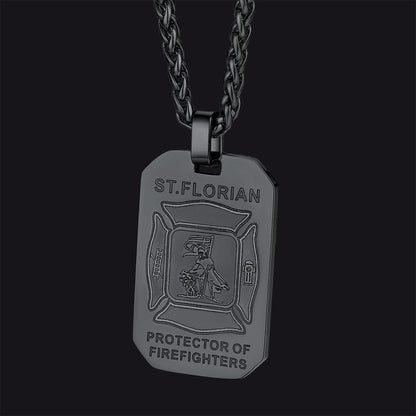 Engraved Saint Florian Firefighter Dog Tag Necklace for Firemen