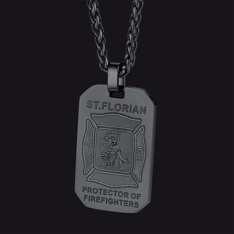 Engraved Saint Florian Firefighter Dog Tag Necklace for Firemen