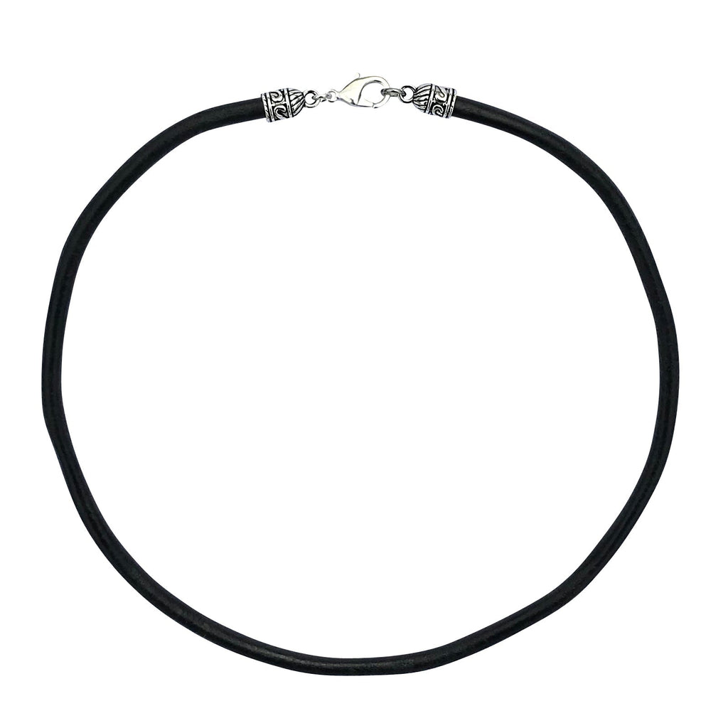 Extra Thick 5mm Wide Black Leather Cord Silver Necklace