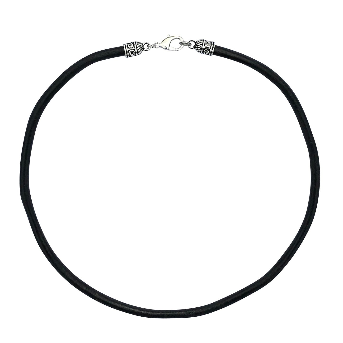 Extra Thick 5mm Wide Black Leather Cord Silver Necklace