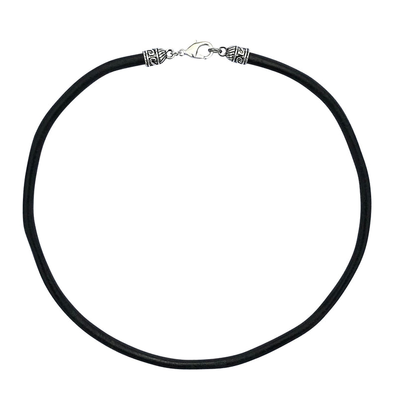 Extra Thick 5mm Wide Black Leather Cord Silver Necklace