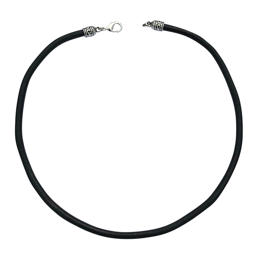 Extra Thick 5mm Wide Black Leather Cord Silver Necklace
