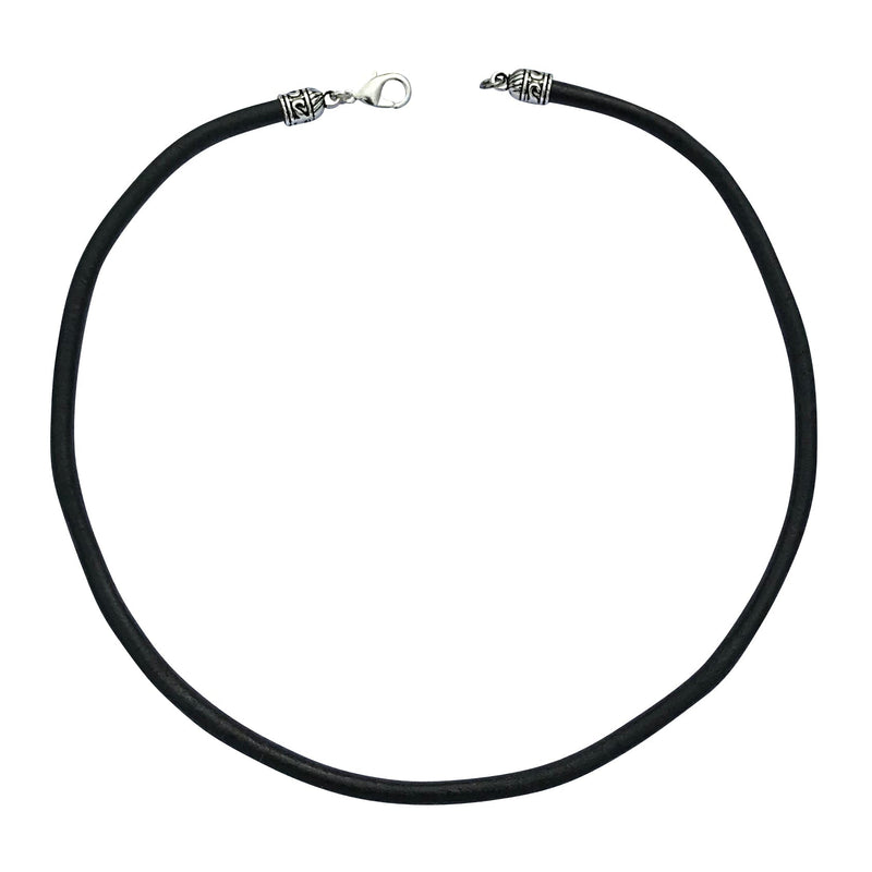Extra Thick 5mm Wide Black Leather Cord Silver Necklace