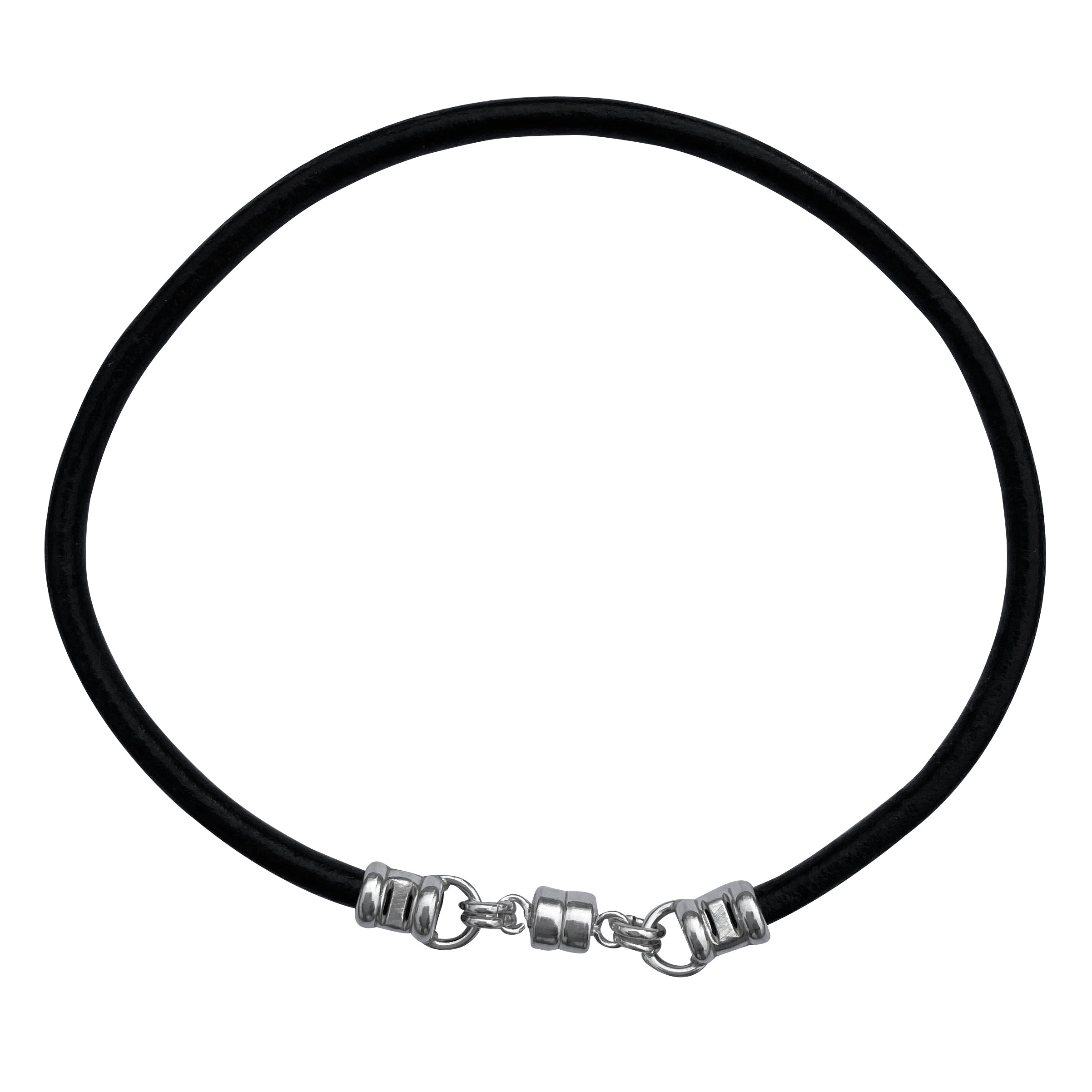Thick 3mm Wide Black Leather Bracelet With Sterling Silver Magnetic Clasp