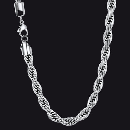 Twisted Rope Chain Stainless Steel Link Necklace for