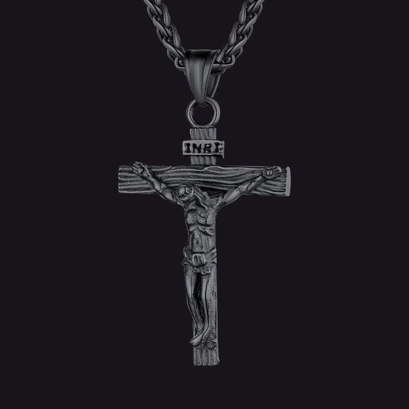 Christian Black Enamel Cross Necklace for