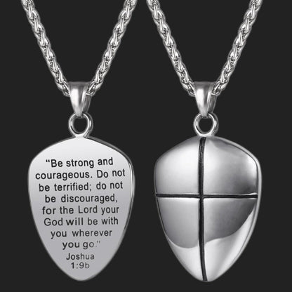 Christian Cross Joshua 1:9 Shield Necklace for