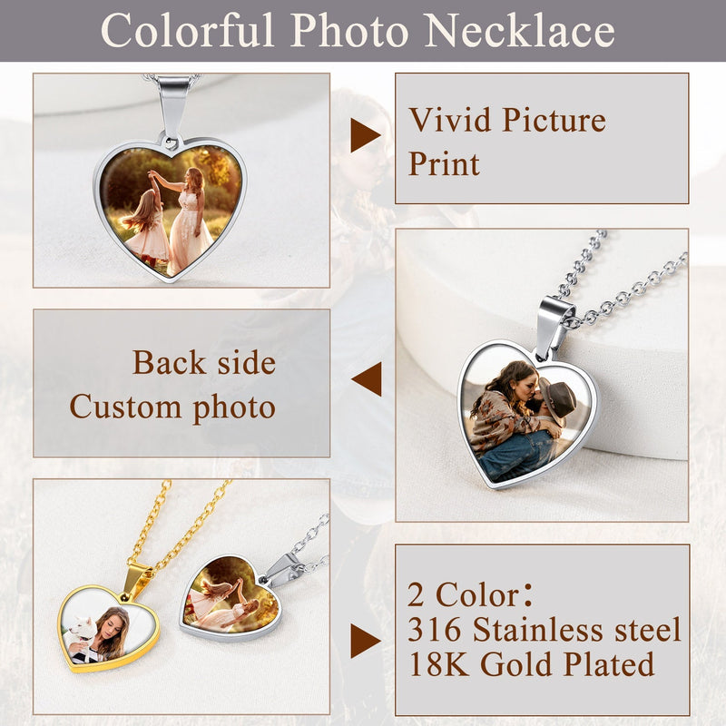 Customized Double-sided Picture Heart Necklace for