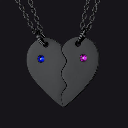 Custom Heart Matching Necklaces With Birthstone for Couple Best Friends