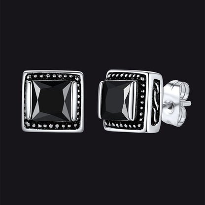 Stainless Steel Square Diamond Stud Earrings for