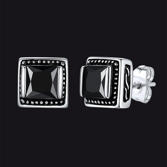 Stainless Steel Square Diamond Stud Earrings for