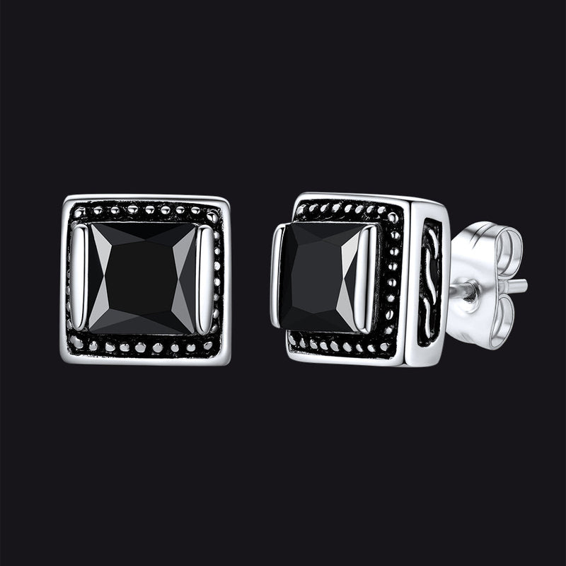 Stainless Steel Square Diamond Stud Earrings for