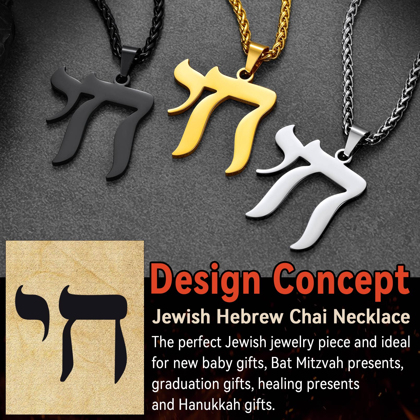 Hebrew Chai Letters Amulet Necklace for
