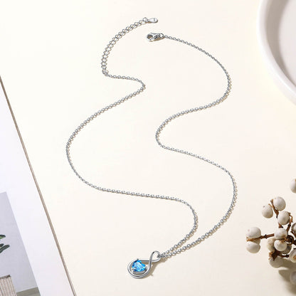925 Sterling Silver Birthstone Infinity Necklace for