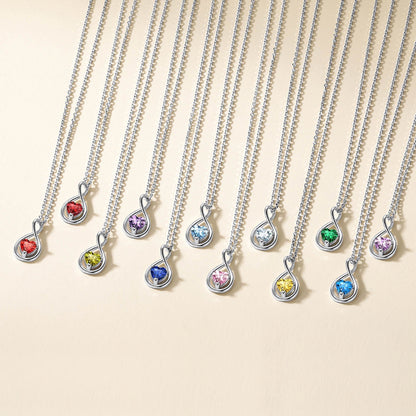 925 Sterling Silver Birthstone Infinity Necklace for