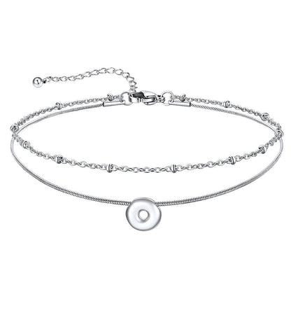 Layered Chain With Beads Bubble Initial Anklets for Mom Gift