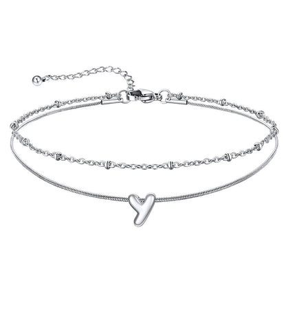 Layered Chain With Beads Bubble Initial Anklets for Mom Gift