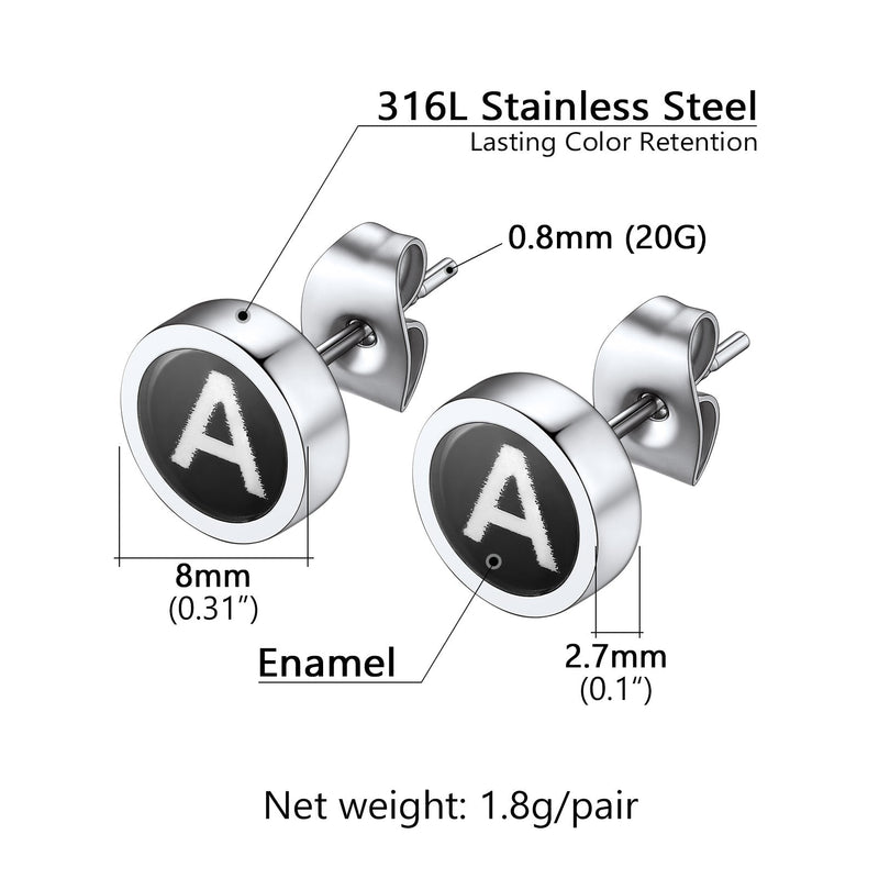Personalized Black Enamel Initial Letter Stud Earrings for