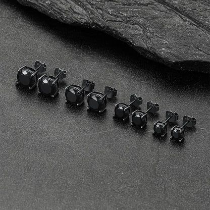 Sterling Silver Round Black Diamond Stud Earrings for