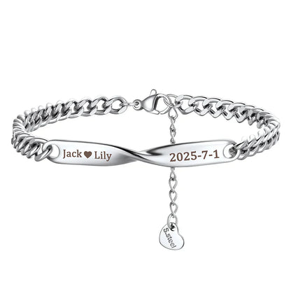 Custom Engraving Mobius Matching Link Bracelets for Couple