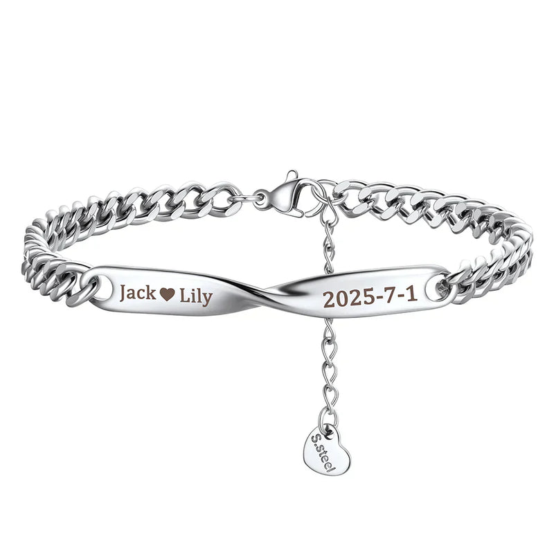 Custom Engraving Mobius Matching Link Bracelets for Couple