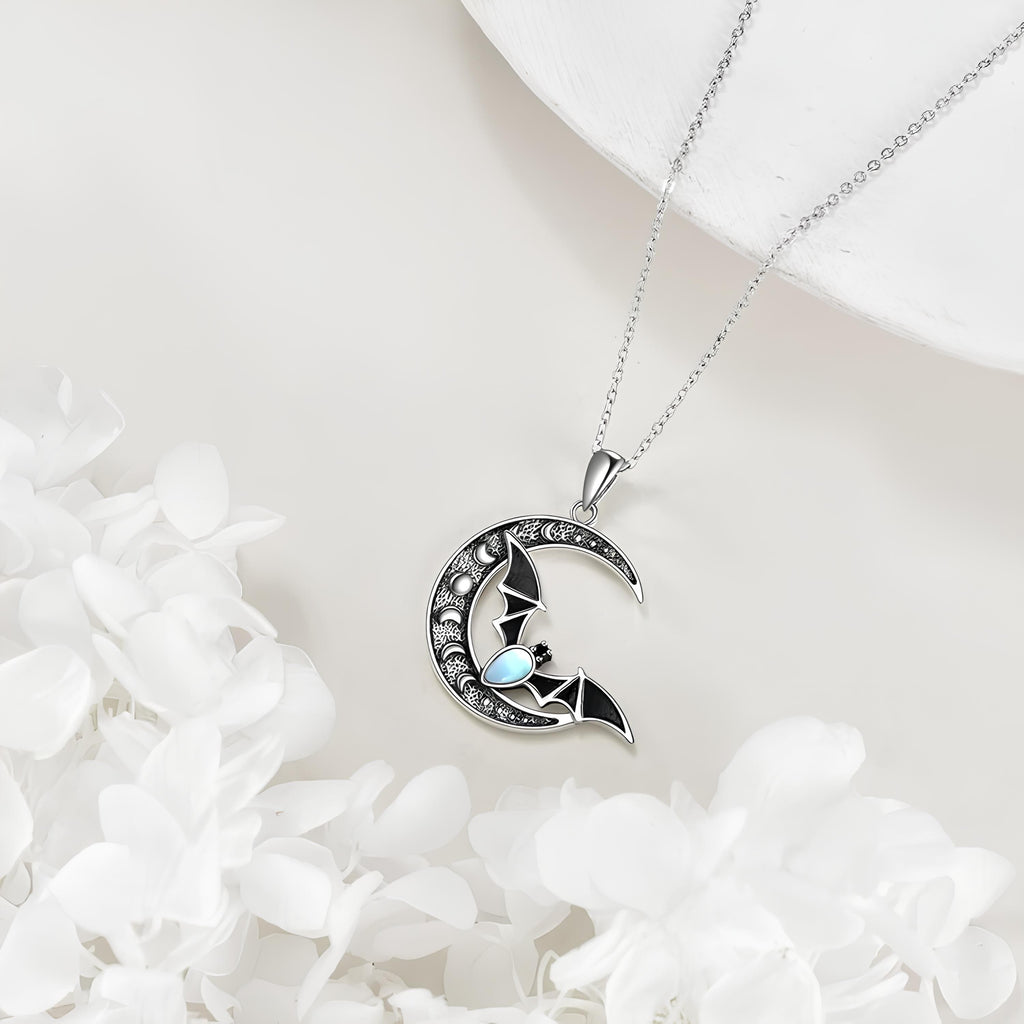 Moonlit Batflight Crescent Necklace