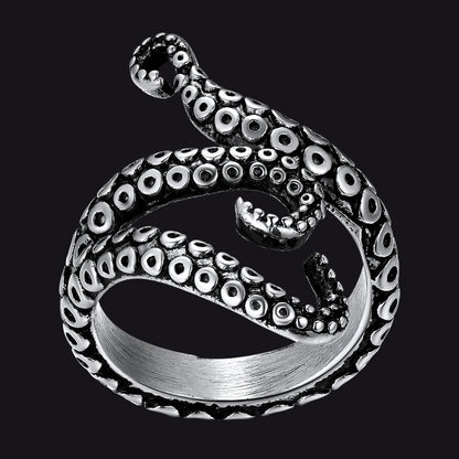 Biker Punk Three Octopus Tentacle Ring for